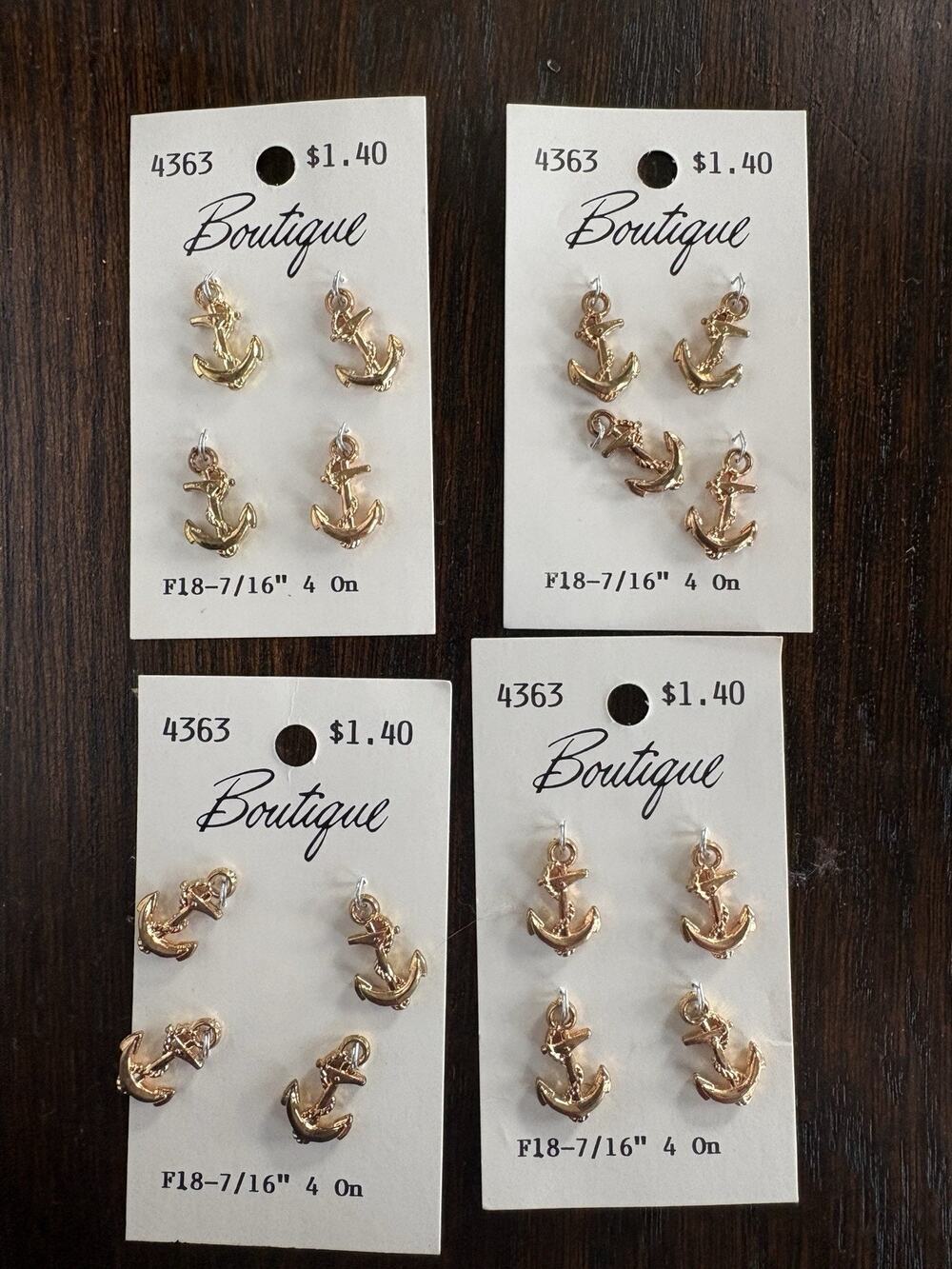 Gold Anchor Charms Lot 16 Nautical Jewelry Making 7/16” Boutique 4363 NOS
